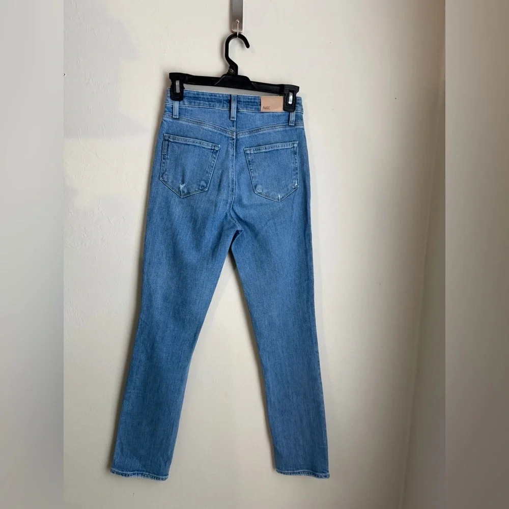 PAIGE Light Blue Straight Leg Jeans with Knee Rip